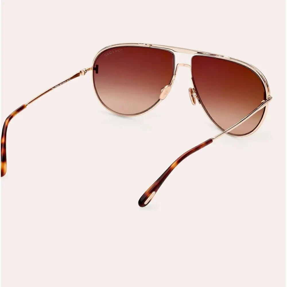 Tom Ford Theo 60mm Gradient Pilot Sunglasses Rose Gold MSPR $ 550.00